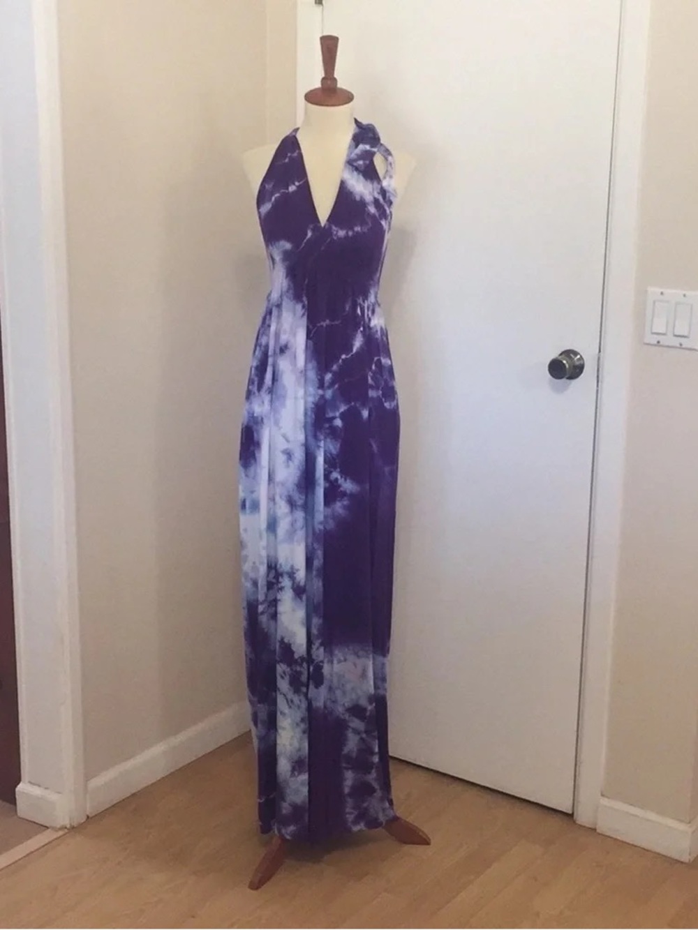 Strapless Purple Tie-Dye Maxi Dress